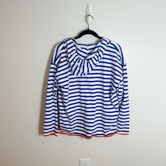 J. Crew Tipped Hoodie Striped Mariner Cloth Size M Blue - Picture 4 of 8